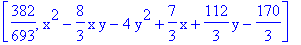[382/693, x^2-8/3*x*y-4*y^2+7/3*x+112/3*y-170/3]